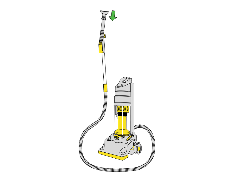Cómo acoplar los accesorios a la empuñadura de la aspiradora vertical Dyson.